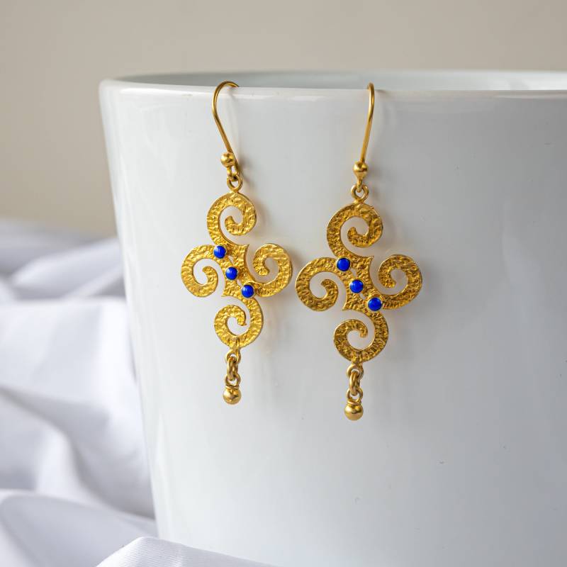 Vergoldete Filigrane Ohrringe Sterlingsilber Boho Tropfen Baumeln Vergoldete Filigrane Ohrringe Sterlingsilber Boho Tropfen Baumeln von MadameJeweler