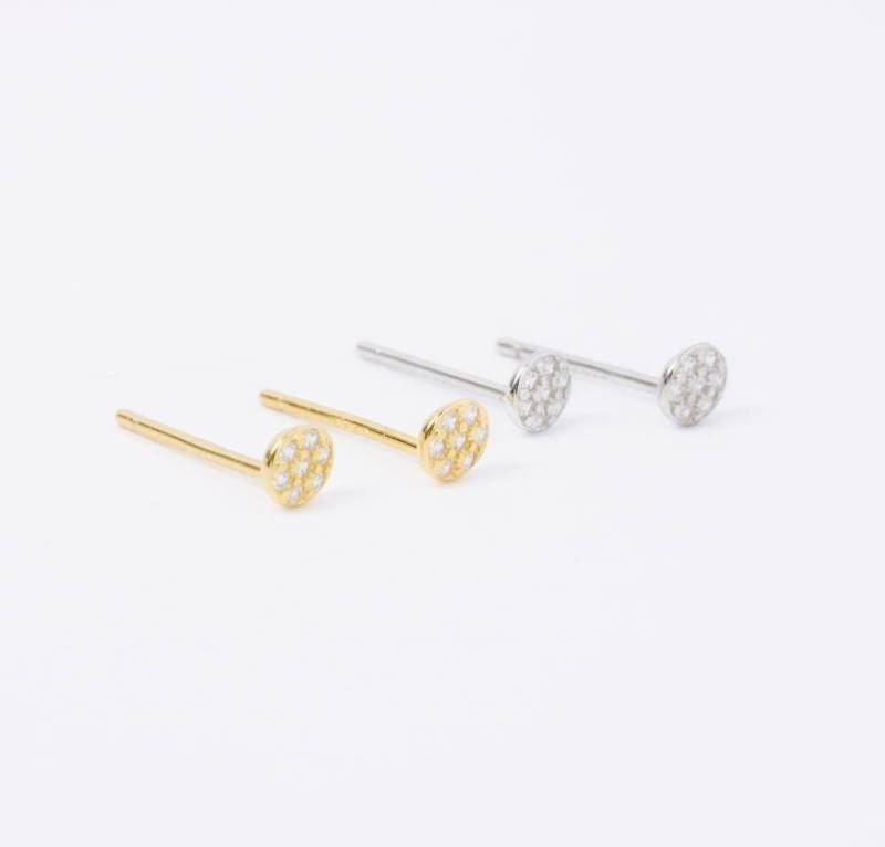 1 Paar Mini Ohrstecker Mit Zarten Strasssteinchen-925Er Silber-Gold-Vergoldet-Kreis-Plättchen von MadameLiAnn