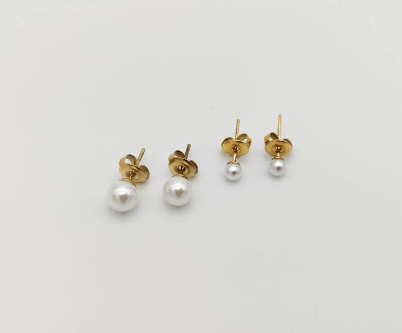 1 Paar Perlen Ohrstecker-Edel-Kugelohrstecker-Brautschmuck-Trauzeugin-Creme-Perle-Perlenohrstecker-Edelstahl-Vergoldet von MadameLiAnn