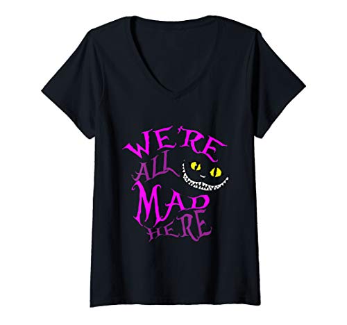 Damen Cheshire Cat - We're All Mad Here T-Shirt mit V-Ausschnitt von Madder Tees