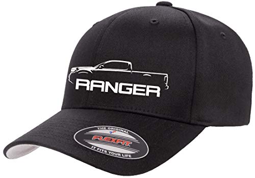 2019 2020 2021 Ford Ranger Supercab Truck Outline Design Flexfit 6277 Athletic Baseball Fitted Hat Cap, schwarz, L/XL von Maddmax Car Art