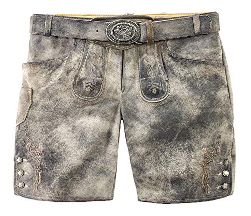 Maddox Kurze Damen Lederhose Dafne mit Gürtel - Nappato Grau Stein - Hochwertige Trachtenhose für Oktoberfest und Kirchweih (DE/NL/SE/PL, Numerisch, 34, Regular, Regular) von Maddox Country