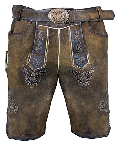 Maddox Kurze Lederhose Ammersee mit Gürtel - Braun Antik Nuss - Gr. 58 von Maddox Country