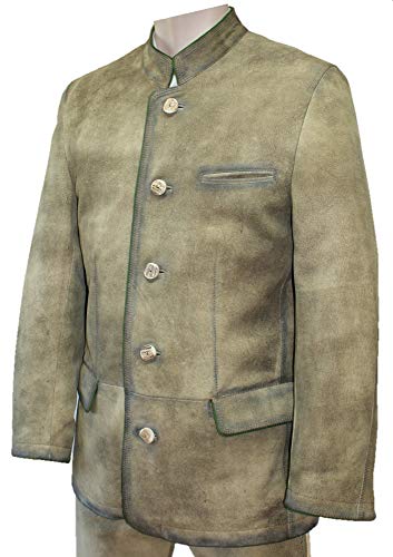 Lederjacke Trachtenjacke Sakko Jacke Trachtenjanker Leder Trachtenlederjacke Trachtensakko mit Antik-Patina in edler Hirschleder-Optik für Herren Ledersakko mit echten Hirschhorn-Knöpfen, Größe:56 von Maddox