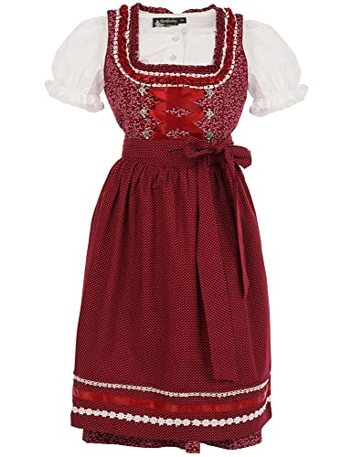 Maddox Kinder Dirndl Elisa 3-TLG. mit Bluse | Streublümchen Bordeaux Rot 122 von Maddox