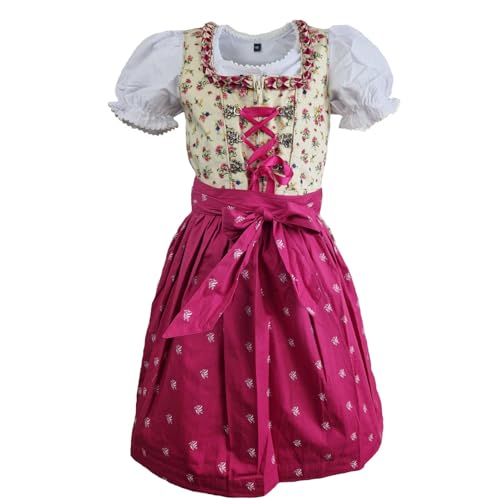 Maddox Kinder Dirndl Hellen 3-tlg. mit Bluse | Creme Pink 146 von Maddox
