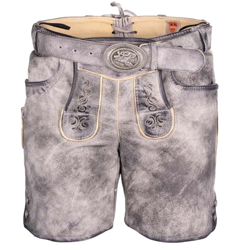 Maddox Lederhose Elisa mit Gürtel Damen | Kurze Ledershort in grau | Ziegenvelours-Leder Gr 32 von Maddox