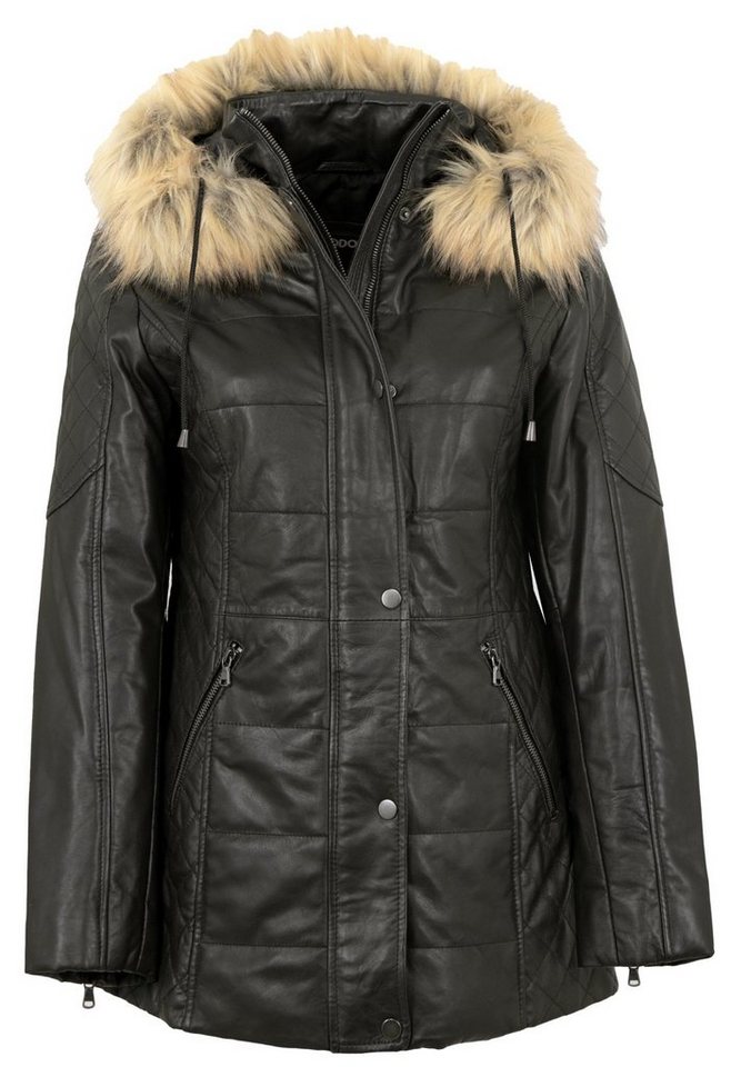 Maddox Lederjacke Evi-20 MADDOX - Damen Echtleder Lederjacke Lammnappa Kapuze Kunstfell schwarz von Maddox