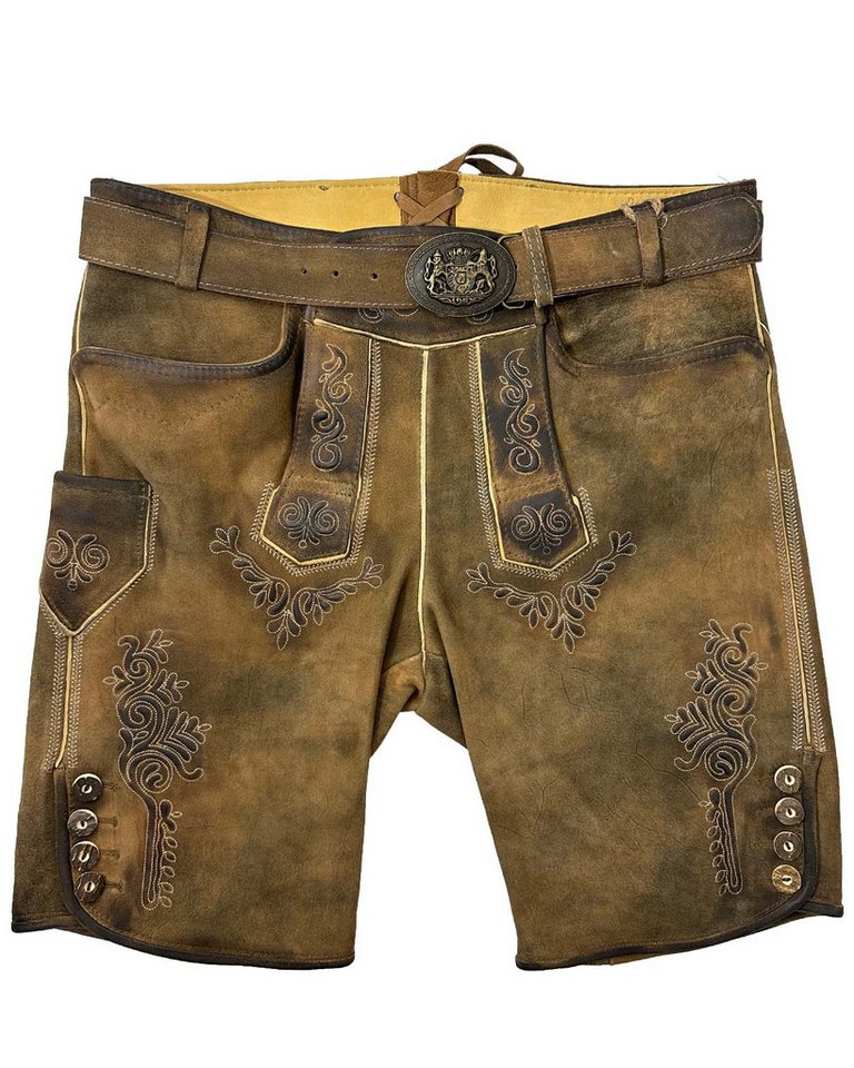 Maddox Trachtenlederhose Kurze Lederhose 'Rolli' mit Gürtel, Antik Zirbe von Maddox