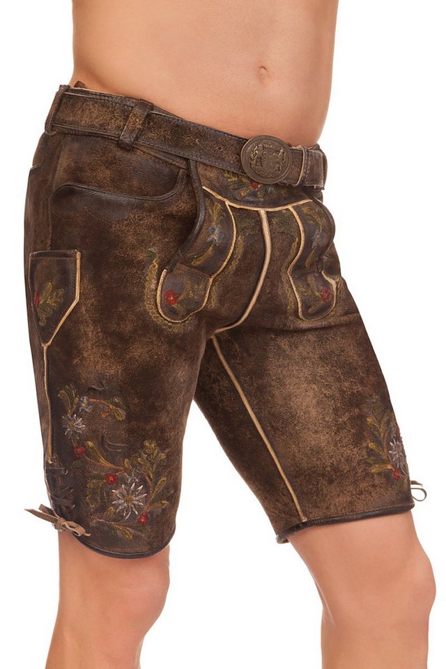 Maddox Trachtenlederhose Lederhose Herren kurz - BENJAMIN - tabak von Maddox