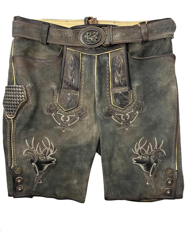 Maddox Trachtenlederhose 'Urgsee' mit Hirschstickerei, Antik Coffee von Maddox