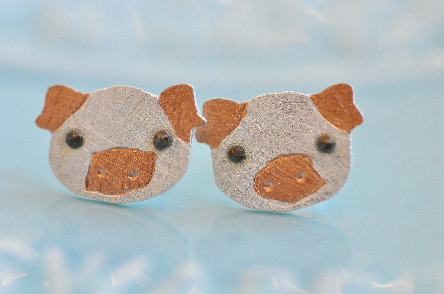 100 % Sterlingsilber Und Roségold Süße Schwein Ohrringe; Sterling Silber 925 Tierfreund von MaddyandSamJewelry