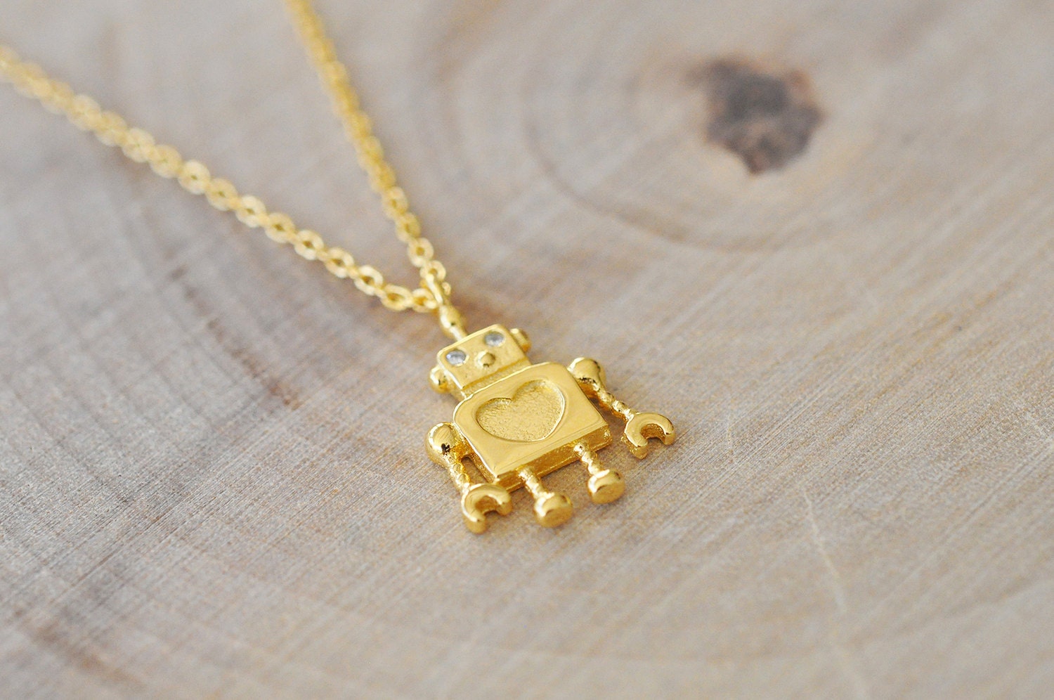 Gold Roboter Halskette in Sterling Silber 925, Halskette, Schmuck, Niedliche 925 von MaddyandSamJewelry