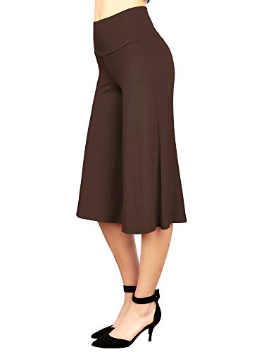 Made By Johnny Damen High Elastic Bund Wide Leg Palazzo Culotte Gaucho Capri Pants (S~5XL) - Braun - 3X-Groß von Made By Johnny