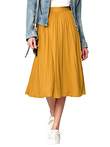 Made By Johnny Damen High Elastic Waist Plissee Mid A-Linie Swing Rock - Gelb - Klein Made By Johnny Damen High Elastic Waist Plissee Mid A-Linie Swing Rock - Gelb - Klein von Made By Johnny