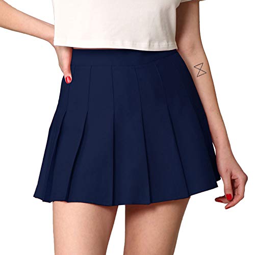 Made By Johnny Damen Mädchen Karierter Hohe Taille Japan Schuluniform plissierter Skater Tennis Rock mit Futter Shorts - Blau - X-Groß von Made By Johnny