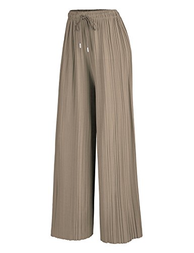 Made By Johnny Damen Maxi-Hose, breites Bein, Palazzo, hohe Taille mit Kordelzug - Beige - Einheitsgröße von Made By Johnny