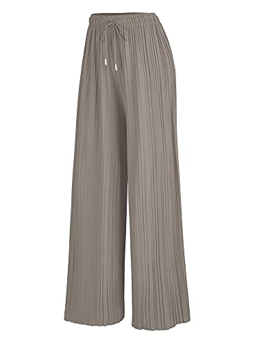 Made By Johnny Damen Premium Plissee Maxi Wide Leg Palazzo Pants Gaucho - Hohe Taille mit Kordelzug, Wb1484_sand_grau, X-Groß von Made By Johnny