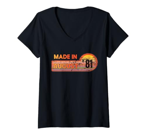 Damen Hergestellt im August 1981 Awesome Since 1981 Geburtstag Vintage T-Shirt mit V-Ausschnitt Damen Hergestellt im August 1981 Awesome Since 1981 Geburtstag Vintage T-Shirt mit V-Ausschnitt von Made In August 1981 Awesome since 1981 birthday