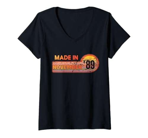 Damen Hergestellt im November 1989 Awesome Since 1989 Geburtstag Vintage T-Shirt mit V-Ausschnitt Damen Hergestellt im November 1989 Awesome Since 1989 Geburtstag Vintage T-Shirt mit V-Ausschnitt von Made In November 1989 Awesome since 1989 birthday