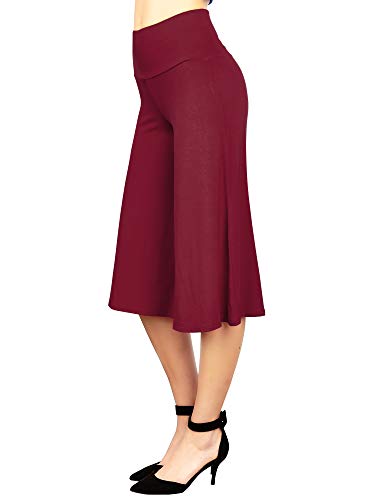 Made By Johnny Damen Caprihose mit hohem elastischem Bund und weitem Bein, Palazzo Culotte Gaucho, Caprihose (S~5XL), Wb876_wine, S von Made By Johnny