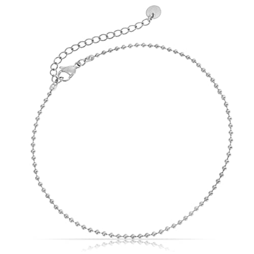 Made by Nami Edelstahl Damen Fußkettchen mit starkem Karabiner-Verschluss - in verschiedenen Designs - Frauen Fußkette Gold oder Silber - Mädchen Fußschmuck - Geschenk für Sie (Silber Kugeln) von Made by Nami