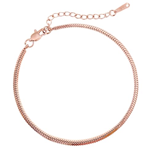 Filigranes Damen Armband aus Edelstahl • Silber Gold Rosé • Minimalistisches Armband • Armbänder für Frauen • Silberschmuck Gold-Schmuck • Feine Cuban Link Chain Armkette (Schlangen Design Rosé) von Made by Nami