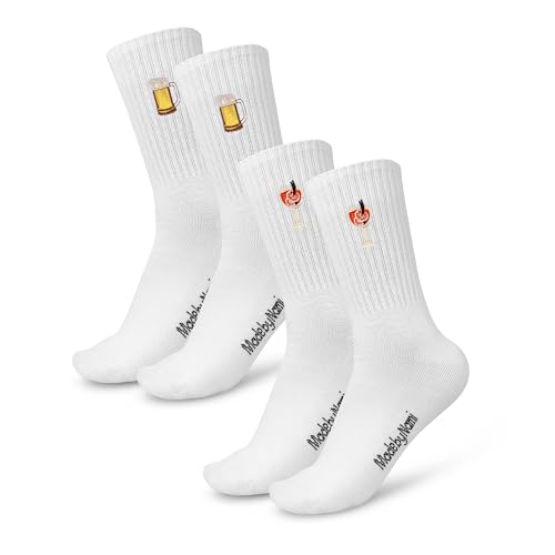 Made by Nami 2er Set Lustige Socken Damen & Herren mit Motiv Aperol Spritz & Bier Festival Accessoires (Groß, Aperol & Bier) von Made by Nami