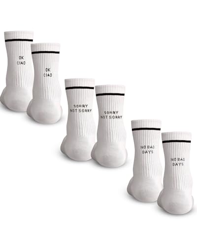 Made by Nami 3er Set Weiße Tennissocken mit Sprüchen aus Baumwolle Herren & Damen Lustige Socken Atmungsaktiv Crew Socks (DE/NL/SE/PL, Numerisch, 35, 40, Regular, Regular) von Made by Nami