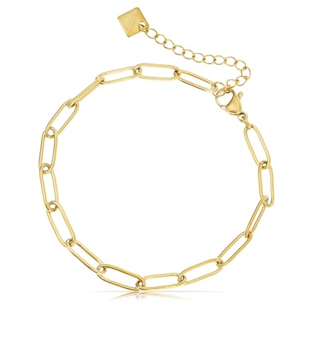 Made by Nami Armband Damen Gold im Paperclip-Stil aus Edelstahl 16 + 4 cm Länge Wasserfester Schmuck Geschenk Freundin von Made by Nami