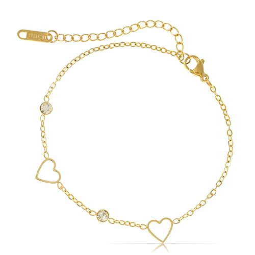 Made by Nami Armband Damen Gold mit Perlmutt Schmetterling Anhängern aus Chirurgischem Edelstahl 16 + 3 cm Gold Schmuck Damen Mutter Tochter Armband (Herzen) von Made by Nami
