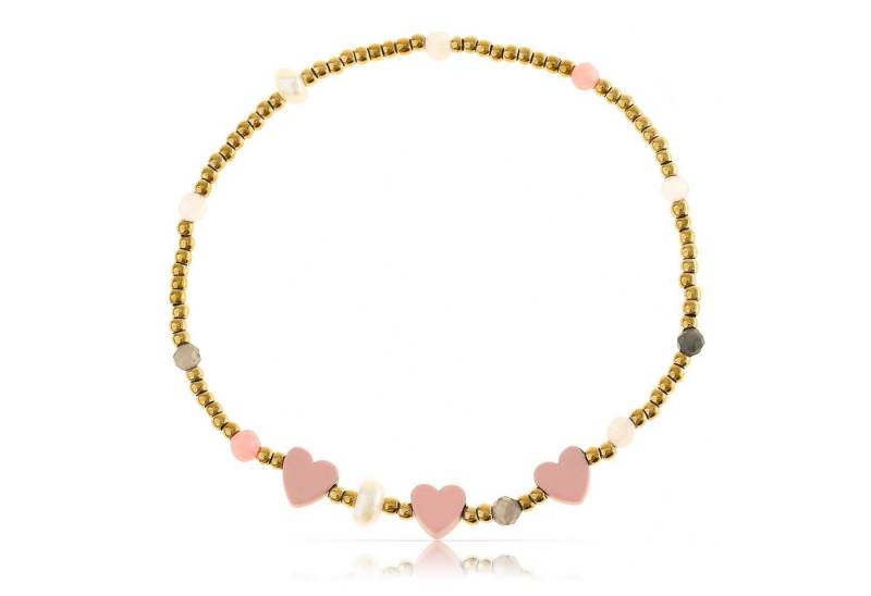 Made by Nami Armband Elastisches Damen Armband mit Perlen und Herzen goldfarben, mit Perlen – dehnbares Design – ohne Verschluss – Wasserfest von Made by Nami
