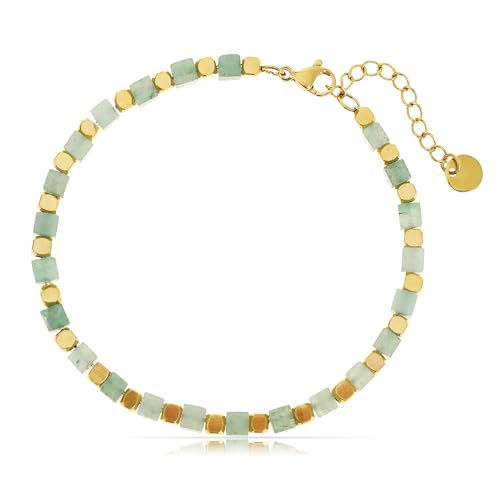 Made by Nami Armband Herren mit Grauen und Goldenen Perlen Glücksarmband 17 + 5 cm Länge Geschenk für Ihn Freundschaftsarmbänder (Grau) von Made by Nami