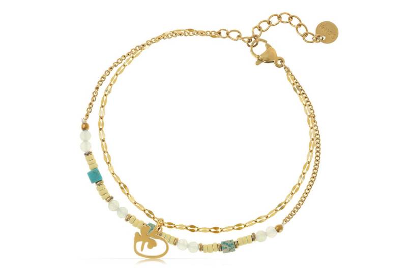 Made by Nami Armband Set Zweireihiges Damen Armband goldfarben Perlen Anhänger verstellbar, mit Anhängern – layered Design – mit Verlängerung - aus Edelstahl von Made by Nami