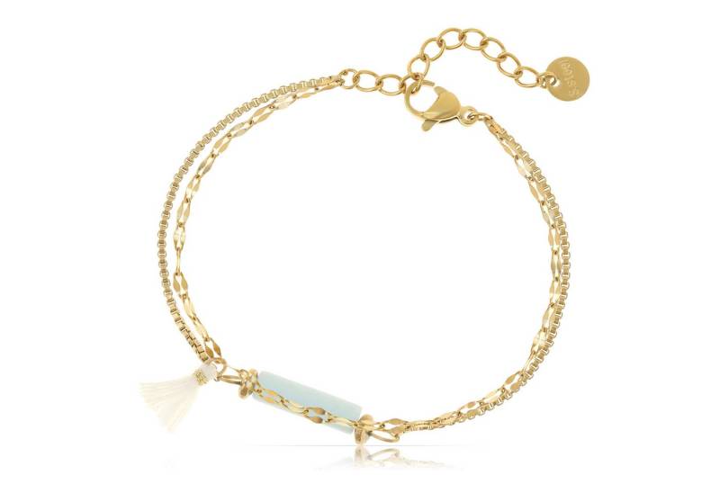 Made by Nami Armband Set Zweireihiges Damen Armband goldfarben Perlen Anhänger verstellbar, mit Anhängern – layered Design – mit Verlängerung - aus Edelstahl von Made by Nami