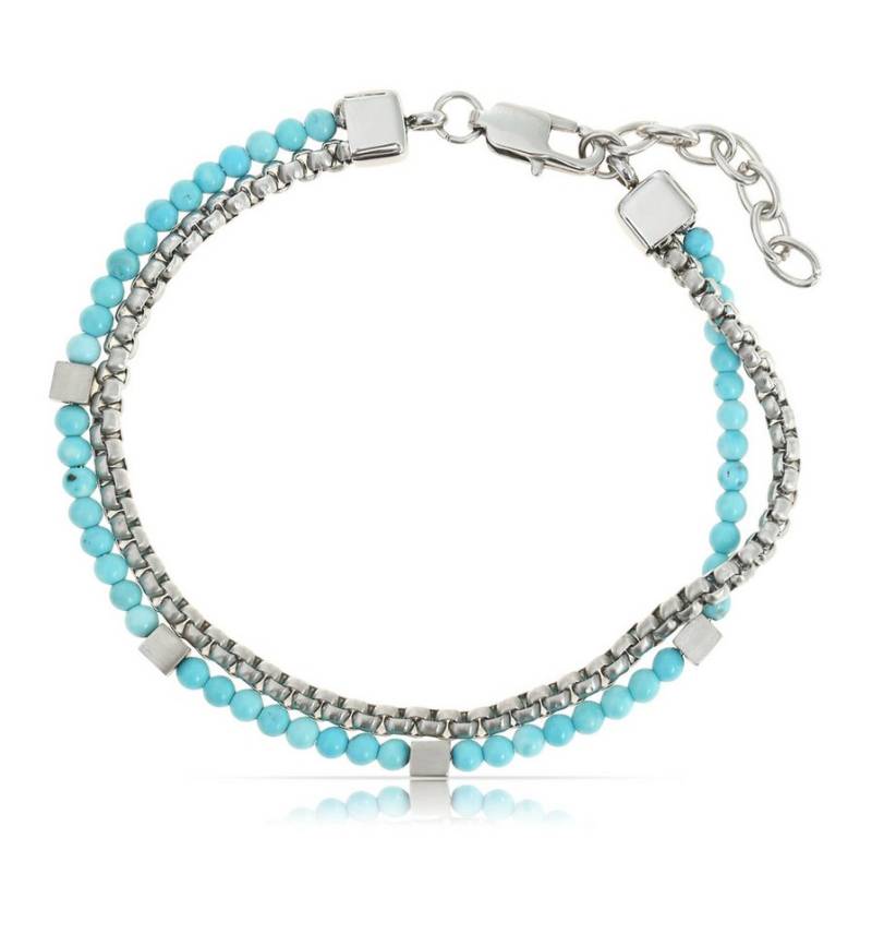 Made by Nami Armband Zweireihig Herren mit Perlen in Silber und Türkis Wasserfester Schmuck, 18 + 4 cm Länge Geschenke für Männer von Made by Nami