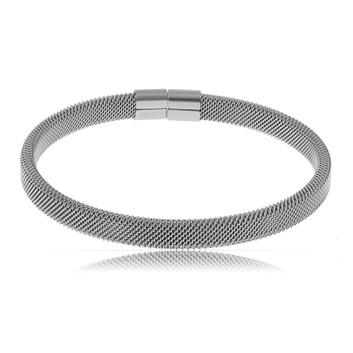 Made by Nami Armreif Herren Silber Geflochten aus Chirurgischem Edelstahl Armreif Edelstahl Größenverstellbar 6 cm Herren Schmuck (4.6 mm) von Made by Nami
