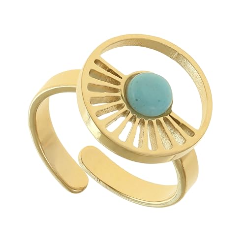 Made by Nami Boho Ring Gold Damen mit Sonne und türkisem Stein aus Chirurgischem Edelstahl Verstellbarer Ring Wasserfester Schmuck Boho Schmuck Damen Made by Nami Boho Ring Gold Damen mit Sonne und türkisem Stein aus Chirurgischem Edelstahl Verstellbarer Ring Wasserfester Schmuck Boho Schmuck Damen von Made by Nami