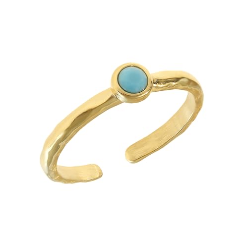 Made by Nami Boho Ring Gold Damen mit Türkisem Stein aus Chirurgischem Edelstahl Minimalistischer Edelstein Ring Verstellbar Wasserfester Schmuck Hypoallergen Geschenk für Sie (Vintage) von Made by Nami