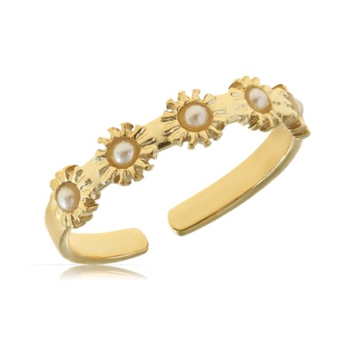 Made by Nami Boho Ring Gold aus chirurgischem Edelstahl Damenring Gold Größenverstellbar Geschenk Damen Schmuck Wasserfester Schmuck (Sonne) von Made by Nami