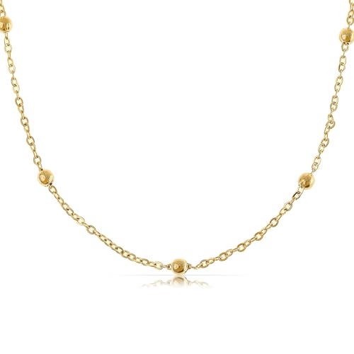 Made by Nami Brillenkette Damen Gold Brillenband Damen 70 cm aus chirurgischem Edelstahl Hypoallergen Wasserfester Schmuck Boho Schmuck Sommer (Rundankerkette mit Perlen) von Made by Nami