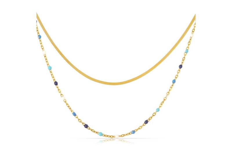 Made by Nami Choker Doppelreihige Kette Damen Gold in Schlangendesign und mit Perlen, Robuster Karabiner Verschluss Boho Schmuck - 40 + 5 cm von Made by Nami