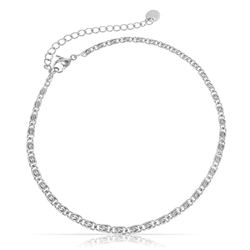 Made by Nami Edelstahl Damen Fußkettchen mit starkem Karabiner-Verschluss - in verschiedenen Designs - Frauen Fußkette Gold oder Silber - Mädchen Fußschmuck - Geschenk für Sie (Silber S-Design) von Made by Nami