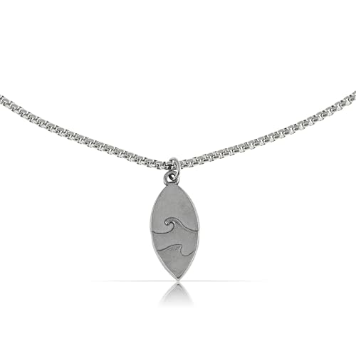 Made by Nami Edelstahl Halskette Herren mit Anhänger 60 cm lang Wasserfester Surfer Schmuck (Surfbrett Silber) von Made by Nami