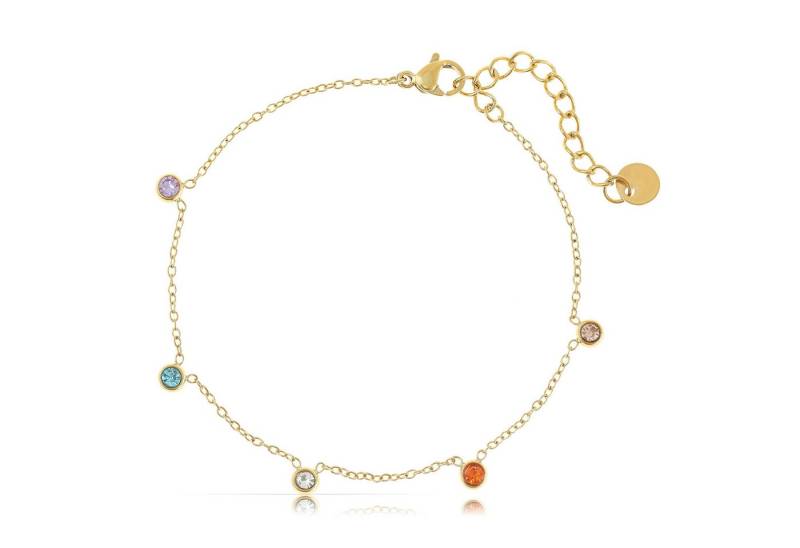 Made by Nami Edelstahlarmband Boho Damen Gold mit bunten Edelstein Anhängern aus Chirurg. Edelstahl, 16 + 3 cm Hypoallergen Wasserfester Schmuck Freundschaftsarmbänder von Made by Nami