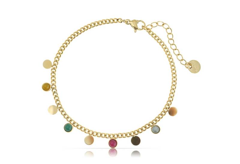 Made by Nami Edelstahlarmband Boho Damen Gold mit bunten Edelstein Anhängern aus Chirurg. Edelstahl, 16 + 3 cm Hypoallergen Wasserfester Schmuck Freundschaftsarmbänder von Made by Nami