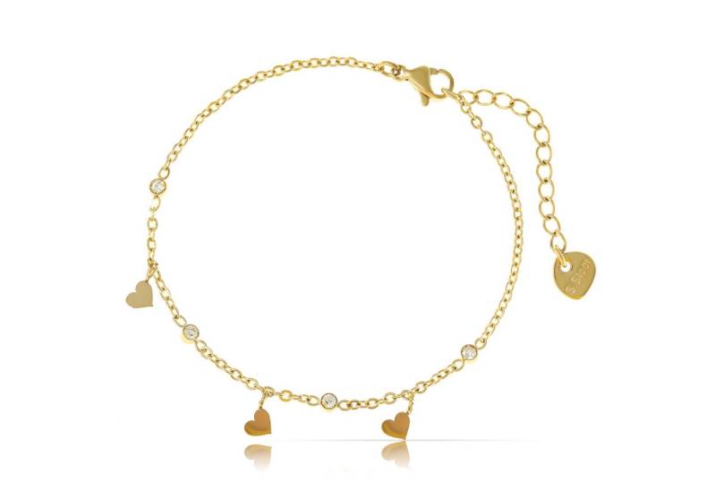 Made by Nami Edelstahlarmband Filigranin Gold oder Silber mit Herz Anhänger mit Edelsteinen, aus Chirurgischem Edelstahl 16 + 3 cm Hypoallergen Wasserfest von Made by Nami