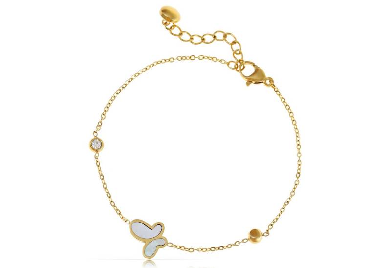 Made by Nami Edelstahlarmband Gold mit Perlmutt Schmertterling Anhängern aus Chirurgi. Edelstahl, 16 + 3 cm Gold Schmuck Damen Mutter Tochter Armband von Made by Nami