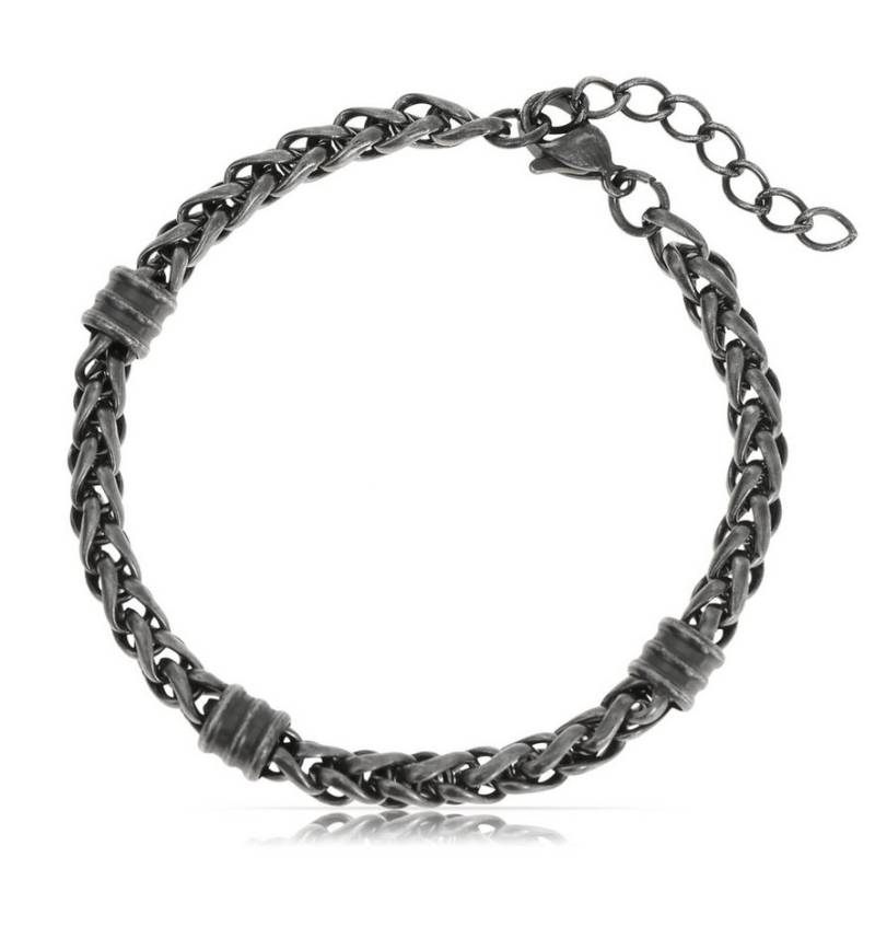 Made by Nami Edelstahlarmband Herren Schwarz mit verhakten Gliedern Metallic Look 17 + 4 cm Länge, Wasserfester Schmuck Geschenke für Männer von Made by Nami