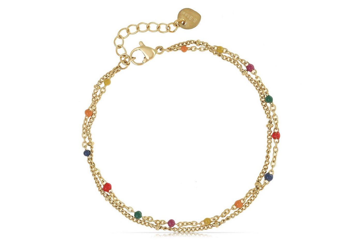 Made by Nami Edelstahlarmband Zweireihiges Armband Damen Gold aus Edelstahl mit bunten Perlen, 20 + 5 cm Länge Wasserfest Chakra Schmuck Bunt von Made by Nami